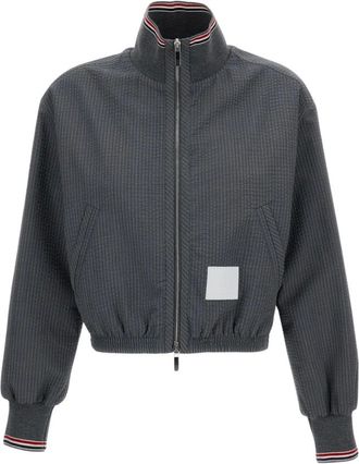 Thom Browne Light Jackets, female, Gray, Size: S Cropped Wool Jacket