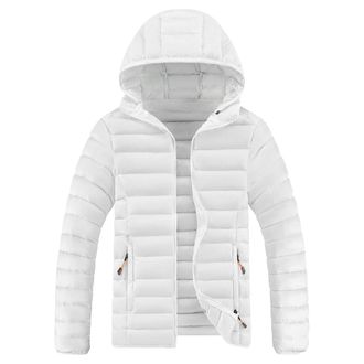 Generic Mens Lightweight Down Jacket Insulated Water-Resistant Warm Winter Puffer Thicken Puffy Windbreaker Hooded Jackets, White, 3XL