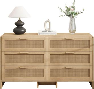 STILVORA C&oacute;moda Con 6 Cajones, Esquinas Redondeadas, Dise&ntilde;o De Rat&aacute;n Natural, En Tablero De Part&iacute;culas, 130&times;40&times;80 Cm, Natural