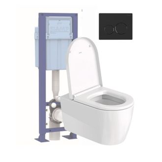 Duravit Pack Inodoro Suspendido Sin Reborde Duravit Me By Starck + Asiento + Soporte Siamp + Placa Negra