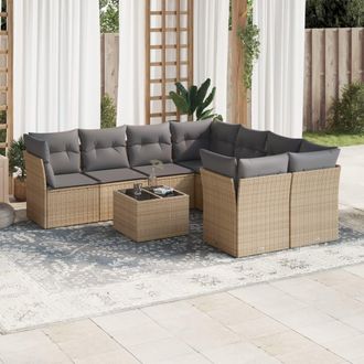 vidaXL Set De Sof&aacute;s De Jard&iacute;n 9 Pzas Con Cojines Rat&aacute;n Sint&eacute;tico Beige Vidaxl