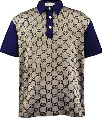 Gucci Maxi GG Silk Cotton Polo Beige Blue 682015-XJD1-F2480