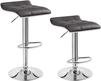 Woltu Woltu 2x Taburetes De Bar Cuero Sint&eacute;tico Taburetes Alto Cocina Regulable En Altura Taburetes Giratorio Sillas Bar Tapizada Taburete De Trabajo Gris
