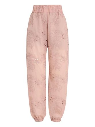 Brigitte Jasmine embroidered eyelet cropped trousers - women - Rayon/Spandex/Elastane - PP - Pink