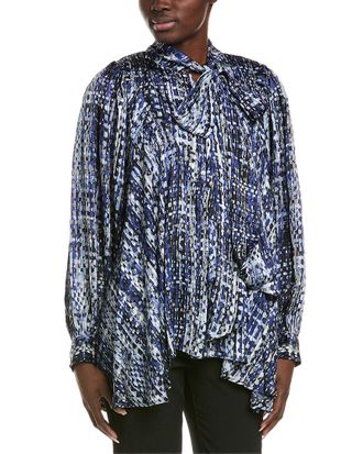 Gracia Geometric Print Satin Tie-Neck Loose Fit Blouse