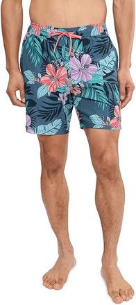Saxx Underwear Oh Buoy 2-in-1 7 Volley Mens Swimwear Hibiscus Jungle/Indigo : 2XL, Mesh/Polyester/Elastane