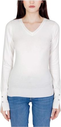 Guess Gena VN LS Sweater - Dames - V-hals truien - Wit - M - Katoen - Truien & Vesten