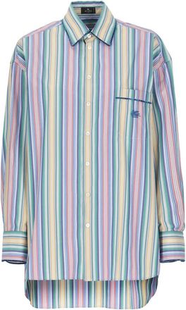 Etro Shirts, female, Multicolor, 2XS, Multicolor Cotton Shirt with Asymmetric Hem