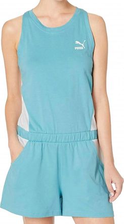 Puma Womens Activewear Classics Cotton Romper In Milky Bluepuma White