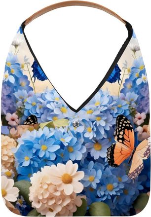 Generic Hydrangeas and Daisies Floral Butterfly Reusable Lightweight Grocery Bags - Foldable Into Compact Pouch, Washable & Sturdy, Multipurpose for Shopping 