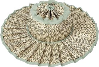 Generic Womens Straw Reversible Pleated Sun Hat, Wide Brim Beach Hat with Straps Foldable Casual Outdoor Straw Caps for Summer (Plaid 5)