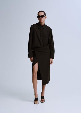 Mango Camicia dritta tasca cioccolato - Donna - M - MANGO