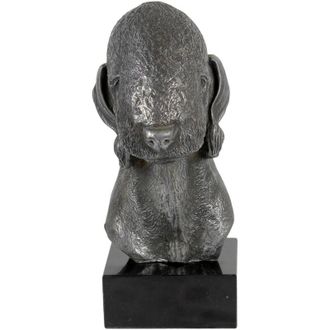OEM Bedlington Terrier, Rothbury Terrier - Figura Sobre M&aacute;rmol, Recubierta De Metal Plateado, Hecha A Mano, Marca Art-dog