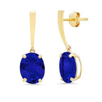 MAX + STONE 14k Yellow Gold Solitaire Oval-Cut Gemstone Drop Earrings (10x8mm)
