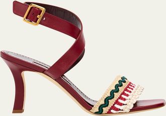 Manolo Blahnik 90mm Mabeco Embroidered Crochet Leather Sandals