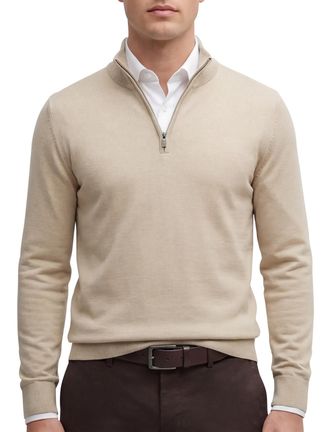HUGO BOSS Boss Black half zip beige scheerwol