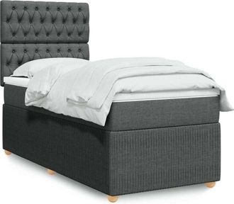 vidaXL Cama Box Spring Con Colch&oacute;n Tela Gris Oscuro 90x190 Cm Vidaxl