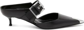 Alexander McQueen Punk Buckle Pointed Toe Mules - Dames - Muiltjes - Zwart - 37 EU - Leer - Schoenen