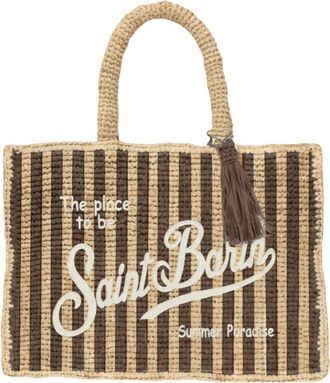 MC2 Saint Barth Woven Rectangular Tote Bag with Vertical Stripes