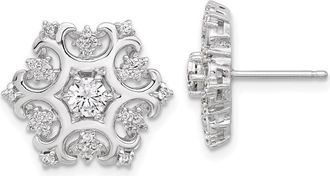 Diamond2Deal Sterling Silver Rhodium-plated CZ Snowflake Stud Earrings