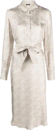 Kiton Elegante Beige Zijden Midi Jurk - Dames - Casual kleedjes - Beige - XS - Kleedjes
