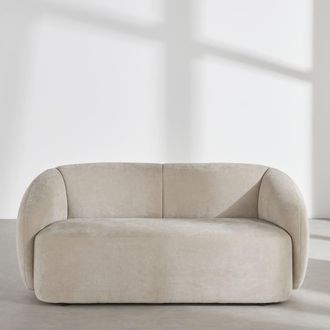 Maisons du monde Banco de 2 plazas de tejido de poli&eacute;ster aterciopelado beige