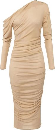 Elisabetta Franchi asymmetric draped midi dress - Neutrals