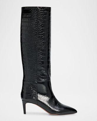 PARIS TEXAS 60mm Croc-Embossed Leather Knee-High Boots
