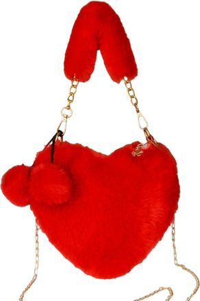 Generic Heart-shaped faux plush bag stylish and cute shoulder chain bag(red,25 * 20 * 18cm)