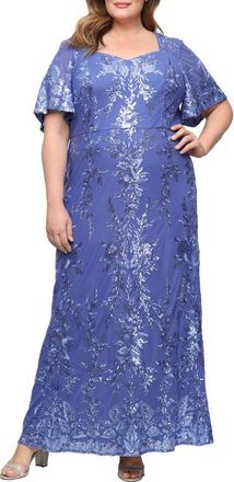 Alex Evenings Sequin Embroidered Mesh Gown in Cornflower at Nordstrom, Size 16W