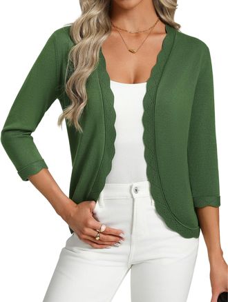 Grace Karin Womens Cardigans 3/4 Sleeve Curved hem Cardigan Elegant Wedding Guest Bolero Green XXL