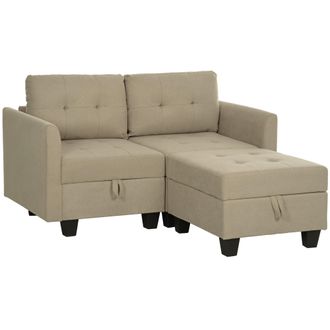 HOMCOM Modular Sectional Sofa with Storage - 2 Seater Sofa Set - Light Brown | TJ Hughes Dark Grey