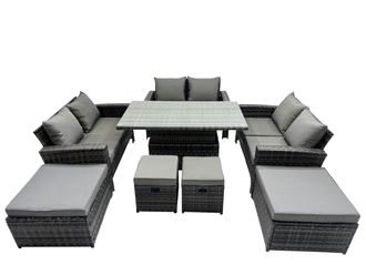 Fimous Outdoor Love Sofa Set &Adjustable Lifting Dining or Coffee Table in Dark Grey