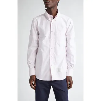 Thom Browne Straight Fit Cotton Oxford Button-Down Shirt in Light Pink at Nordstrom, Size 4