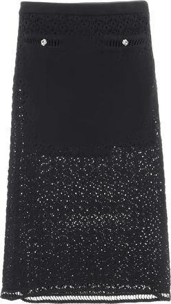 Chanel 1986-1988 camellia long skirt - Black