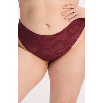 Savage x Fenty No-Show Lace Thong in Dark Cherry at Nordstrom, Size X-Large