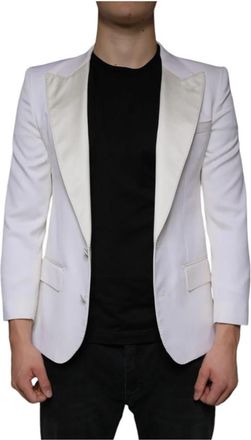 Dolce & Gabbana Off White Wol Blazer Slim Fit - Heren - Blazers - Wit - S - Wol - Jassen
