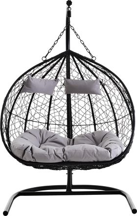 Premier Housewares Double Black Hanging Chair, Plush Comfort Bedroom Chair, Stable And Sturdy Indoor Chair with grey cusions
