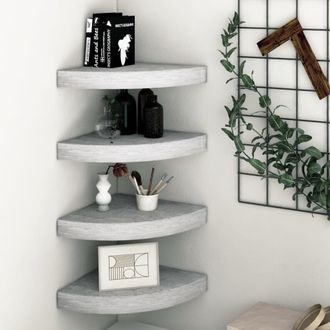 vidaXL Vidaxl - Estantes De Esquina Pared 4 Uds Mdf Gris Hormig&oacute;n 25x25x3,8 Cm