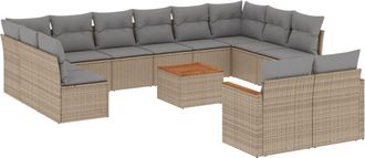 vidaXL Set Sof&aacute;s De Jard&iacute;n Con Cojines 13 Pzas Rat&aacute;n Sint&eacute;tico Beige Vidaxl
