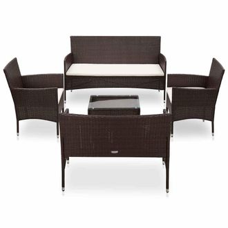 vidaXL Set Muebles De Jard&iacute;n 5 Piezas Y Cojines Rat&aacute;n Sint&eacute;tico Marr&oacute;n Vidaxl