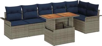 vidaXL Conjunto De Sof&aacute;s De Jard&iacute;n 7 Uds. Gris Y Azul Marino Vidaxl