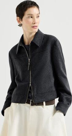 Brunello Cucinelli Wool flannel outerwear jacket with shiny zipper pull in Anthracite at Nordstrom, Size 42