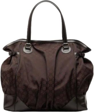 Gucci Pre-owned Handbags, female, Brown, Size: ONE SIZE Pre-owned Nylon Tote Bag