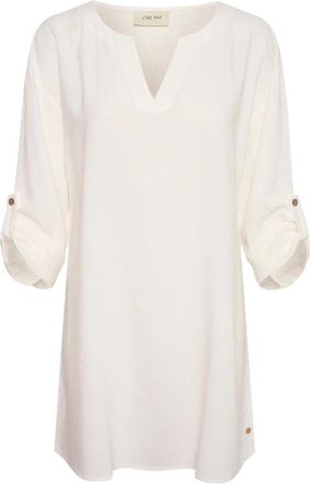Cream Sneeuwwitte tuniek met V-hals - Dames - Tunieken - Wit - 2XL - Overhemden