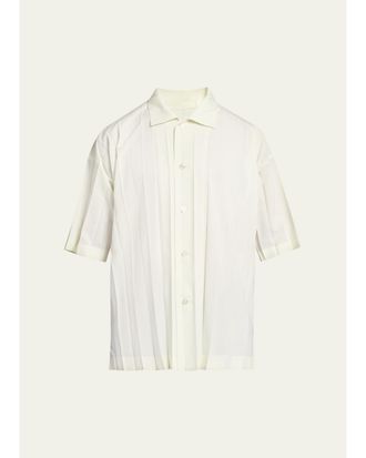 Homme Pliss&eacute; Issey Miyake Mens Edge Pleated Short-Sleeve Shirt
