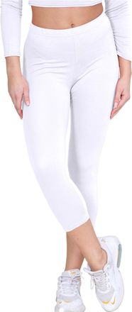 Janisramone Womens Ladies New Plain Stretchy 3/4 Leggings Workout Tight Gym Cropped Capri Active Pants White