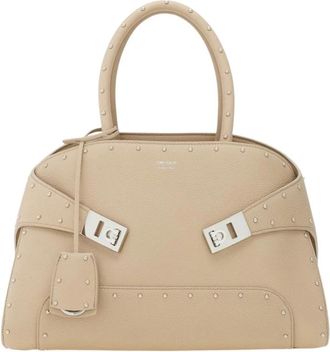 Ferragamo Stijlvolle handtas met studs - Dames - Handtassen - Bruin - ONE Size - Tassen