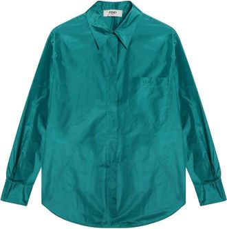 Fendi Zijden Taftzijde Overhemd - Dames - Overhemden - Groen - XS - Overhemden