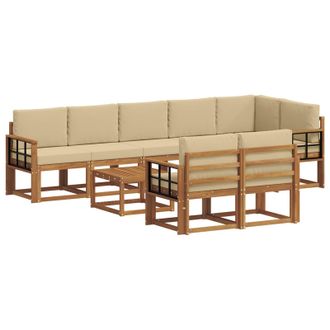 vidaXL Conjunto De Sof&aacute;s De Exterior Con Coj&iacute;n 9 Pcs Natural Y Beige Vidaxl